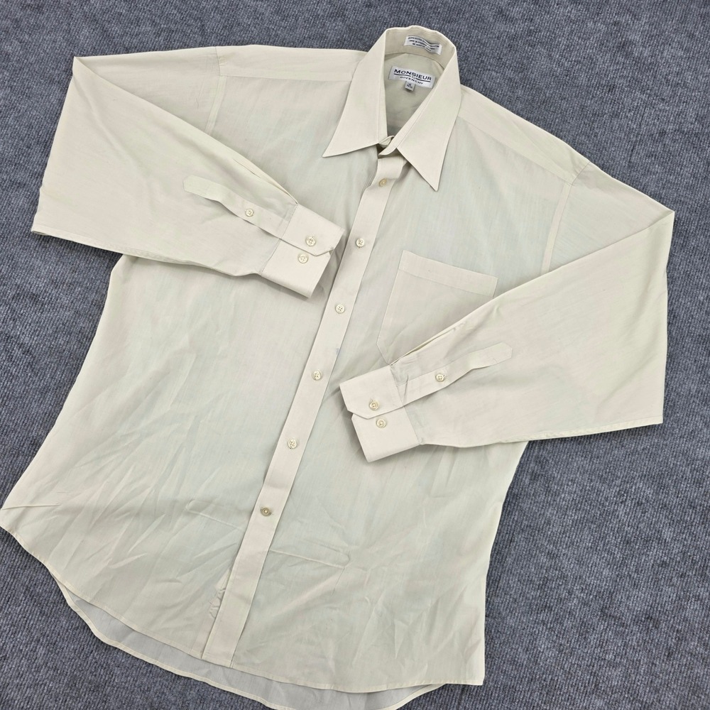 Vintage Monsieur by Givenchy Dress Shirt Mens 16 34/35 Cream Long Sleeve Button